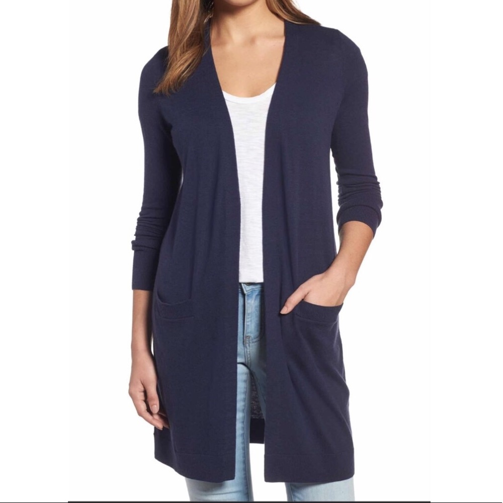 Halogen Navy Open-Front Pocket Cardigan